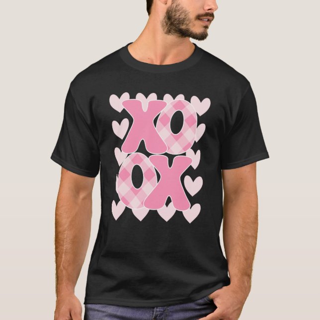 XoXo XoXo Valentine's Day Love Vibes Retro Checked T-Shirt (Front)