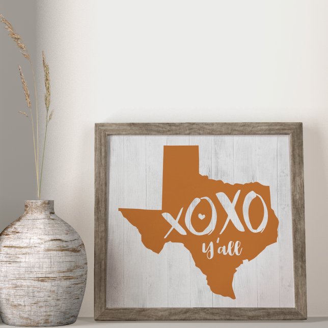 XOXO, Y'all - Burnt Orange Texas State Shape Poster (Creator Uploaded)