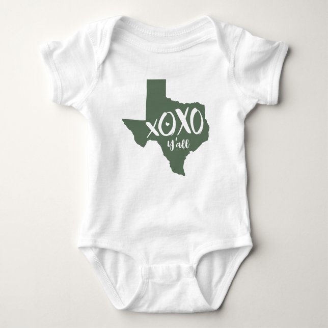 XOXO, Y'all - Cactus Green Texas State Shape Baby Bodysuit (Front)