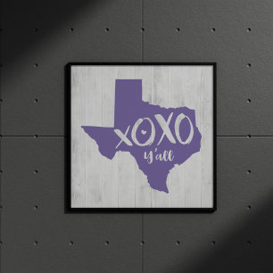 XOXO, Y'all - Periwinkle Purple Texas State Shape Poster