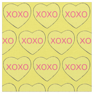 XOXO Yellow Candy Heart Valentine's Day Pastel Fabric