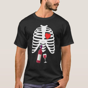 Xray Skeleton Rib Cage Wine Glass Halloween Drinki T-Shirt