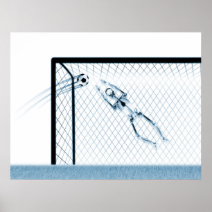 XRAY SKELETON SOCCER GOALIE WHT BLUE POSTER