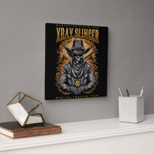 XRay Slinger Skeleton Cowboy Square Wall Clock