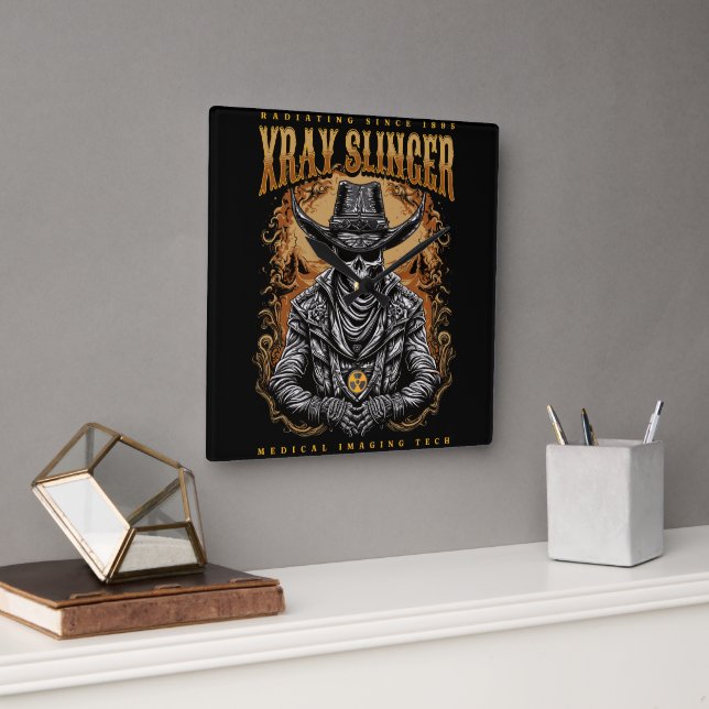 XRay Slinger Skeleton Cowboy Square Wall Clock (Office)
