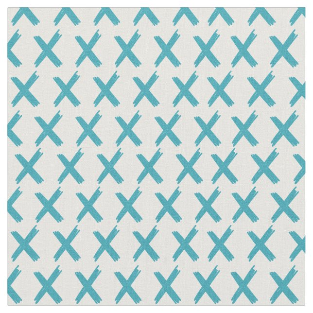 X's Allover - Pacific Blue on White Fabric (Close Up)