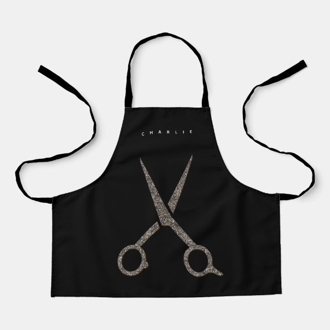 XS Hairdresser CUSTOM modern scissors black Apron (Front)
