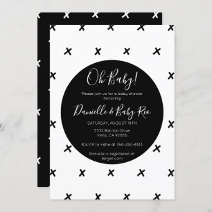 X's Modern baby shower black and white pattern Invitation
