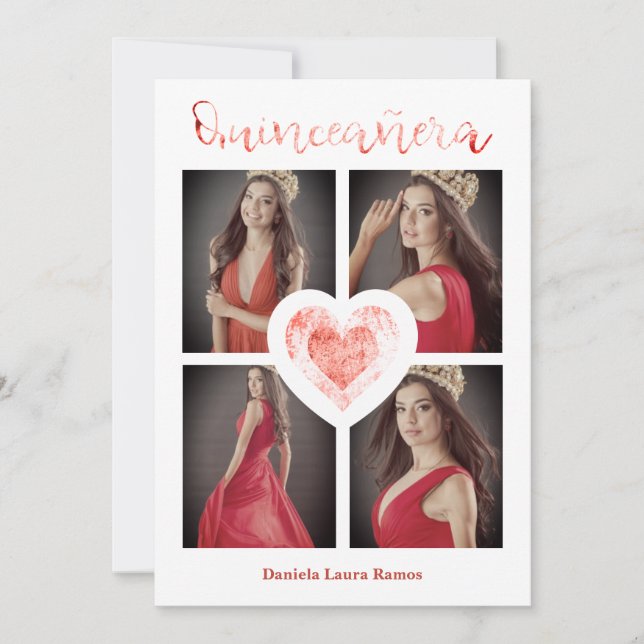 XV Años Español Photo Moderna Corazón Rojo Textura (Front)