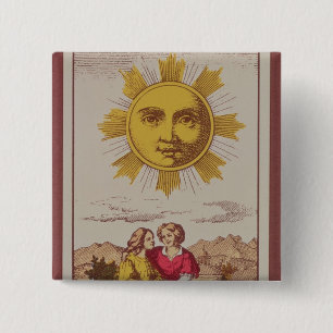 XVIIII Le Soleil, French tarot card of the Sun 15 Cm Square Badge