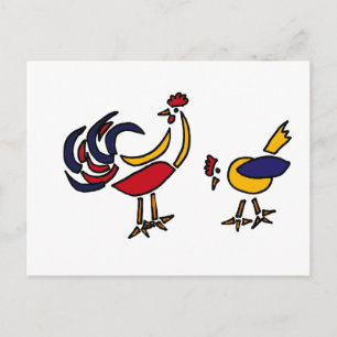 XX- Abstract Art Chicken and Rooster Postcard