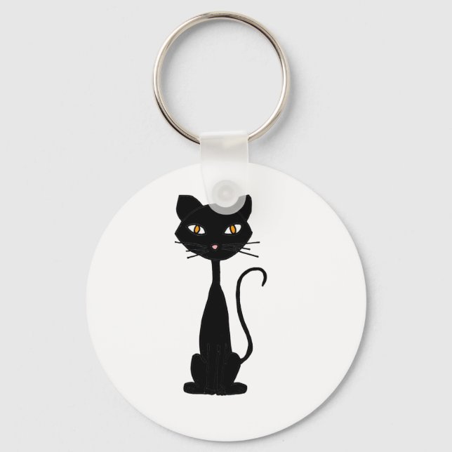 XX- Black Kitty Cat Art Design Key Ring (Front)
