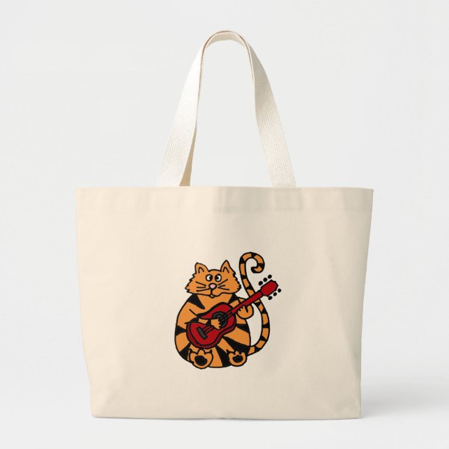 XX- Cat Playing Guitar Design Large Tote Bag (Front)