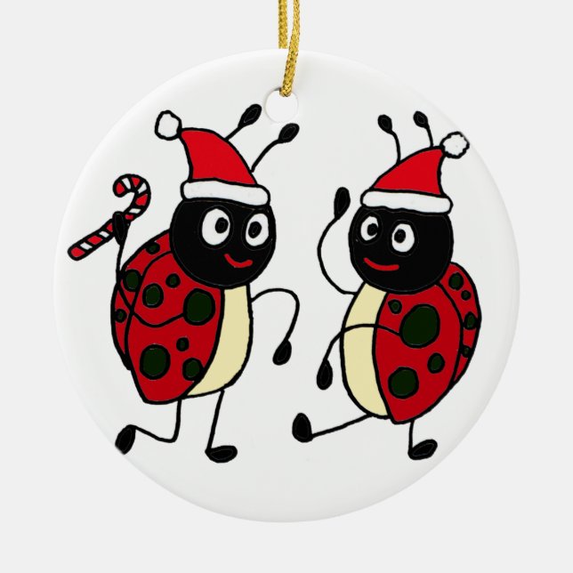 XX- Dancing Ladybugs Christmas Ceramic Tree Decoration (Front)