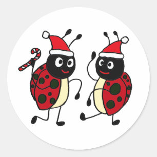 XX- Dancing Ladybugs Wearing Santa Hats Classic Round Sticker