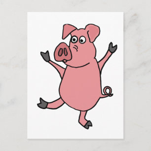 XX- Dancing Pink Pig Cartoon Postcard
