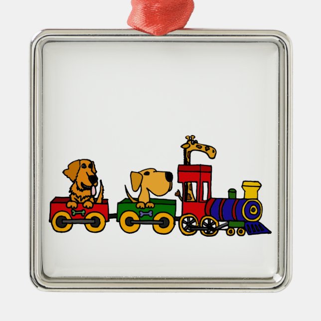 XX- Dogs on a Train Cartoon Metal Ornament (Front)