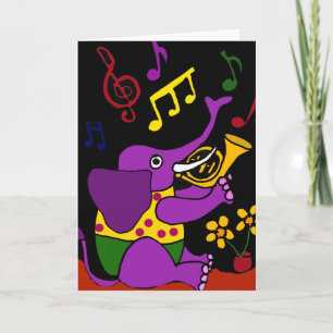 XX- Folk Art Elephant Playing French Horn Card