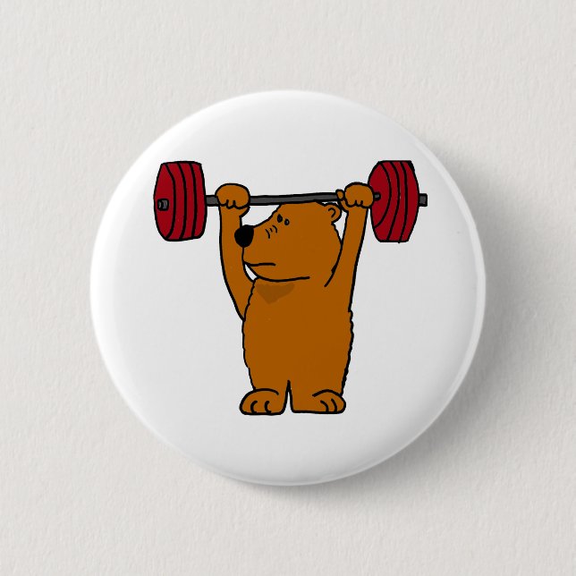 XX- Funny Brown Bear Weight Lifting 6 Cm Round Badge (Front)