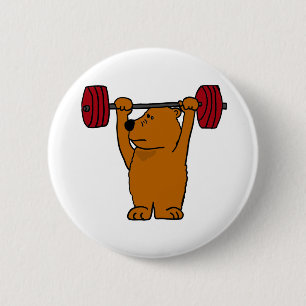 XX- Funny Brown Bear Weight Lifting 6 Cm Round Badge
