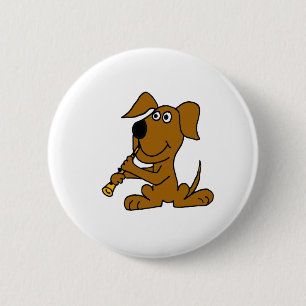 XX- Funny Brown Dog Playing the Clarinet 6 Cm Round Badge