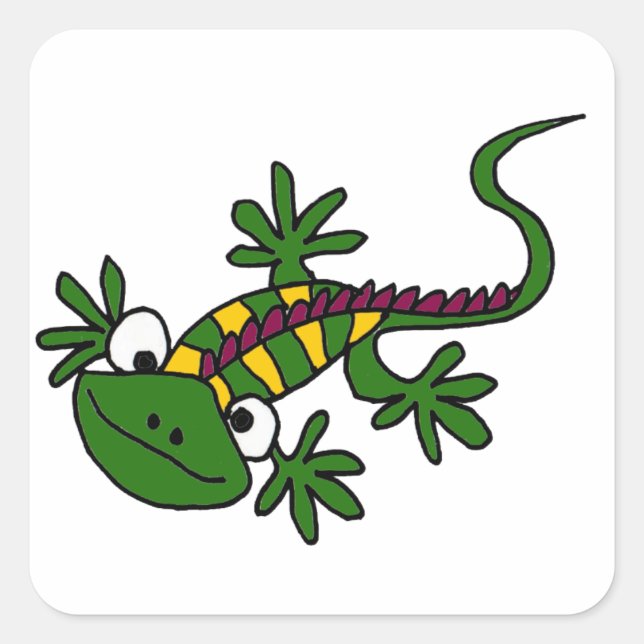 XX- Funny Colourful Iguana Cartoon Square Sticker (Front)