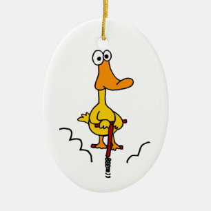 XX- Funny Duck on a Pogo Stick Ceramic Tree Decoration