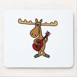 XX- Funny Moose Playing Guitar Cartoon Mouse Pad