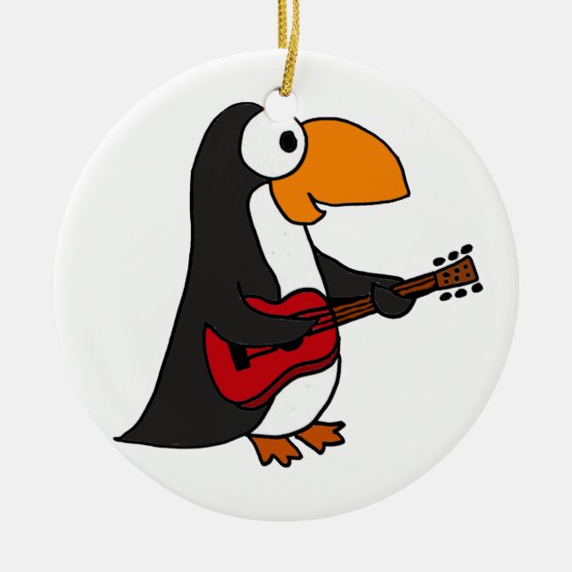 XX- Funny Penguin Playing Guitar Ceramic Tree Decoration (Front)