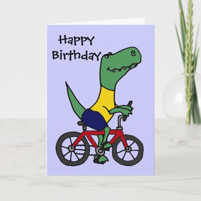 XX- Funny T-rex Dinosaur Riding Bicycle Card (Front)