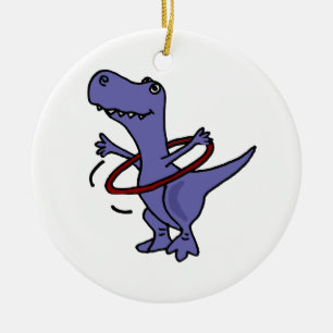 XX- Funny T-rex Dinosaur Using Hula Hoop Ceramic Tree Decoration