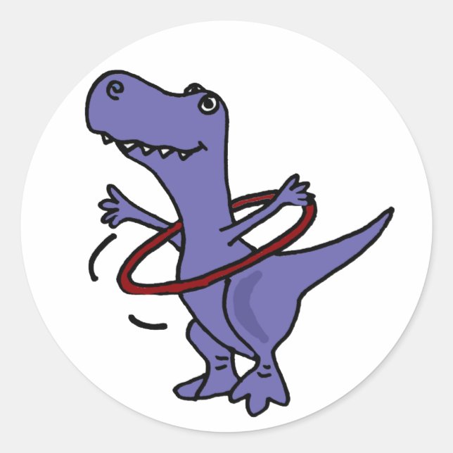 XX- Funny T-rex Dinosaur Using Hula Hoop Classic Round Sticker (Front)