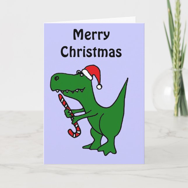 XX- Funny T-rex Dinosaur Wearing Santa Hat Holiday Card (Front)