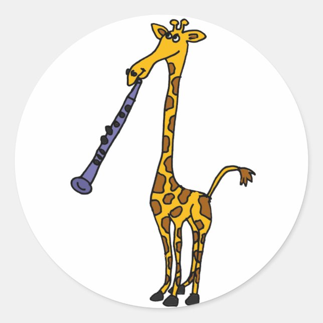 XX- Giraffe Playing the Clarinet Classic Round Sticker (Front)