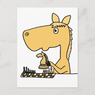 XX- Horse Playing Chess Cartoon Postcard