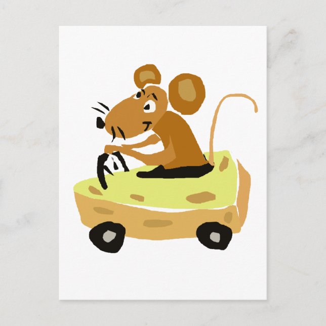 XX- Mouse Driving a Cheese Car Cartoon Postcard (Front)