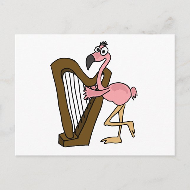 XX- Pink Flamingo Playing Harp Postcard (Front)