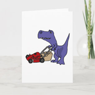 XX- T-rex Dinosaur Pushing Lawn Mower Card