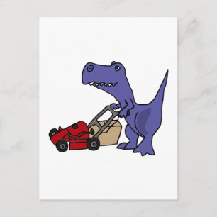 XX- T-rex Dinosaur Pushing Lawn Mower Postcard