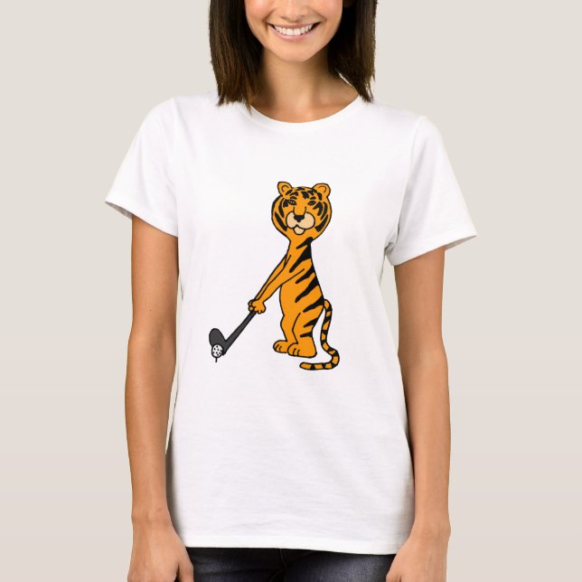 XX- Tiger Playing Golf Cartoon T-Shirt (Front)