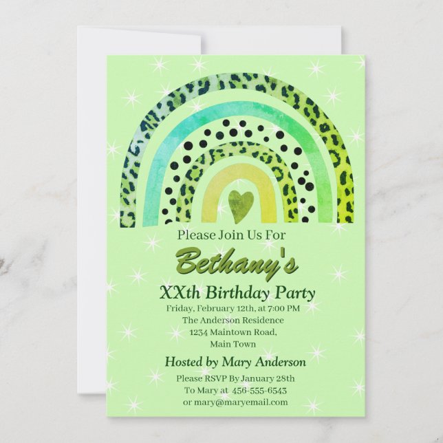 XXth Leopard Print Boho Rainbow Birthday Party     Invitation (Front)
