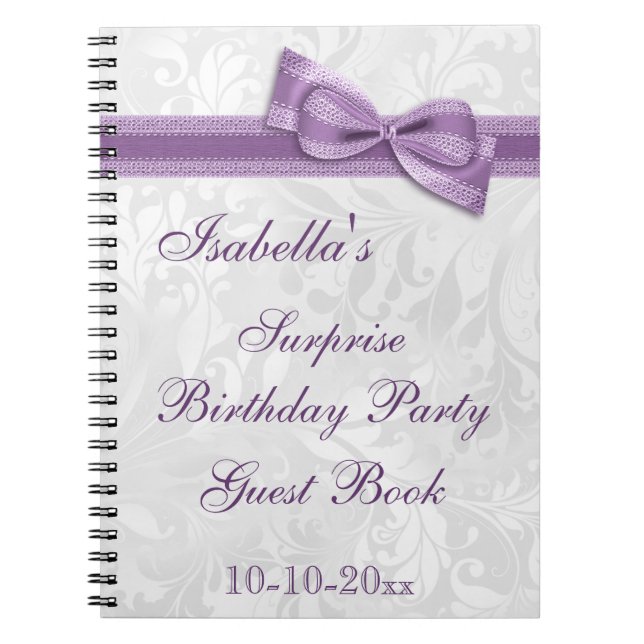 XXth SURPRISE Birthday Party Damask and Bow Notebook (Front)