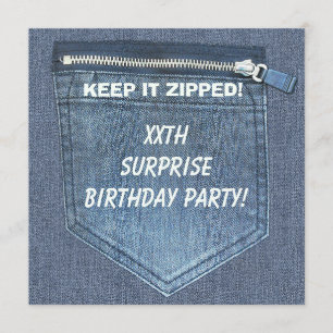XXth SURPRISE Birthday Party Keep It Zipped Denim Invitation