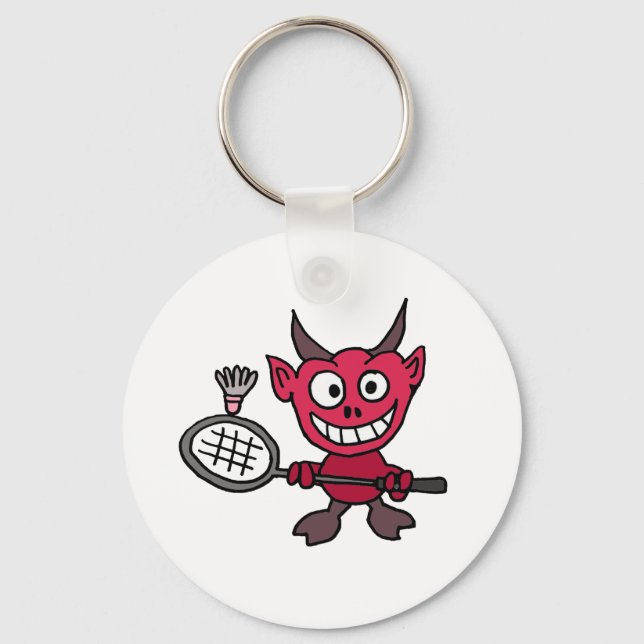 XY- Devil Playing BADminton Cartoon Key Ring (Front)