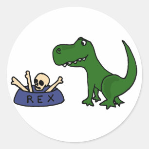 XY- Funny T-Rex Dinosaur and Skull in Bowl Classic Round Sticker