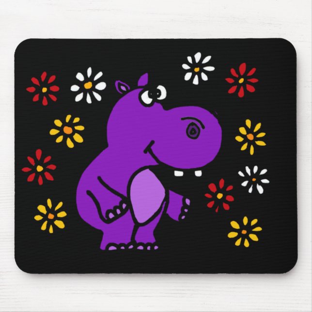 XY- Purple Hippo and Daisies Art Mouse Pad (Front)