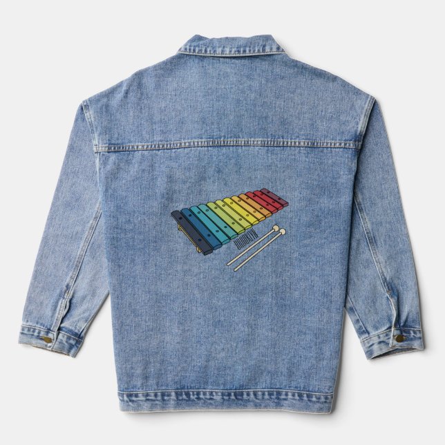 Xylophone cartoon illustration denim jacket (Back)