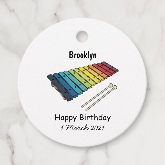 Xylophone cartoon illustration favour tags (Front)