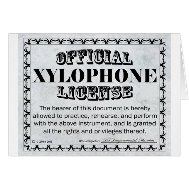 Xylophone License (Front Horizontal)