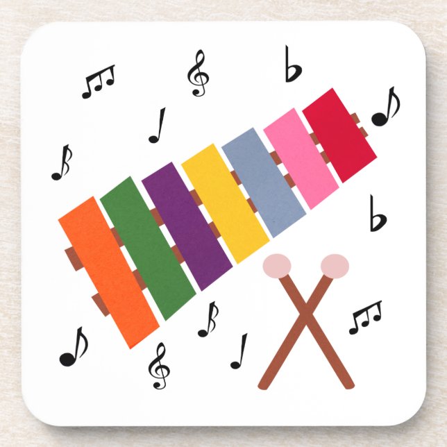 Xylophone Multicolored Musical Instrument Cartoon Coaster (Front)